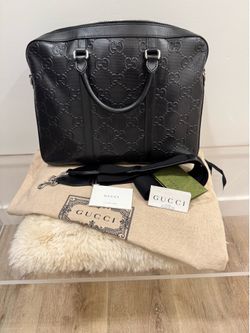Gucci GG Embossed Leather Briefcase Excellent Condition