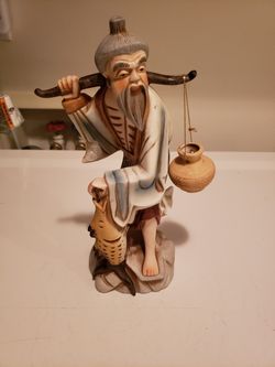 Seizan Fine Art Porcelain Asian Male Fisherman Statue.