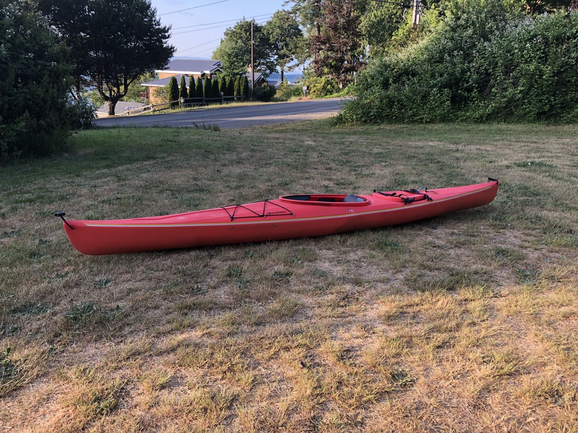 Aquaterra by Perception 14 foot Spectrum Single Kayak with soft cockpit cover.
