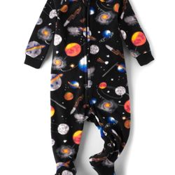 Children's Place - Black and multi-coloured microfleece space footed onesie 