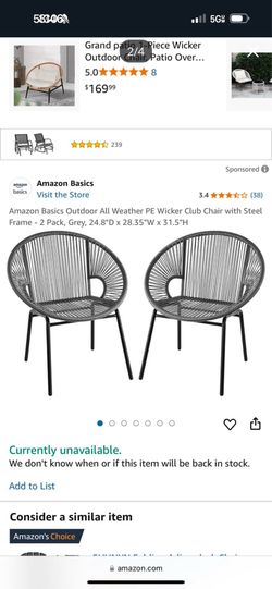 2 Brand New Grey Wicker Club Chairs