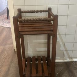 Mission? Arts & Crafts? Attic Find Vintage Two Tier Wood Plant Stand w/Slats and Turned Dowels: