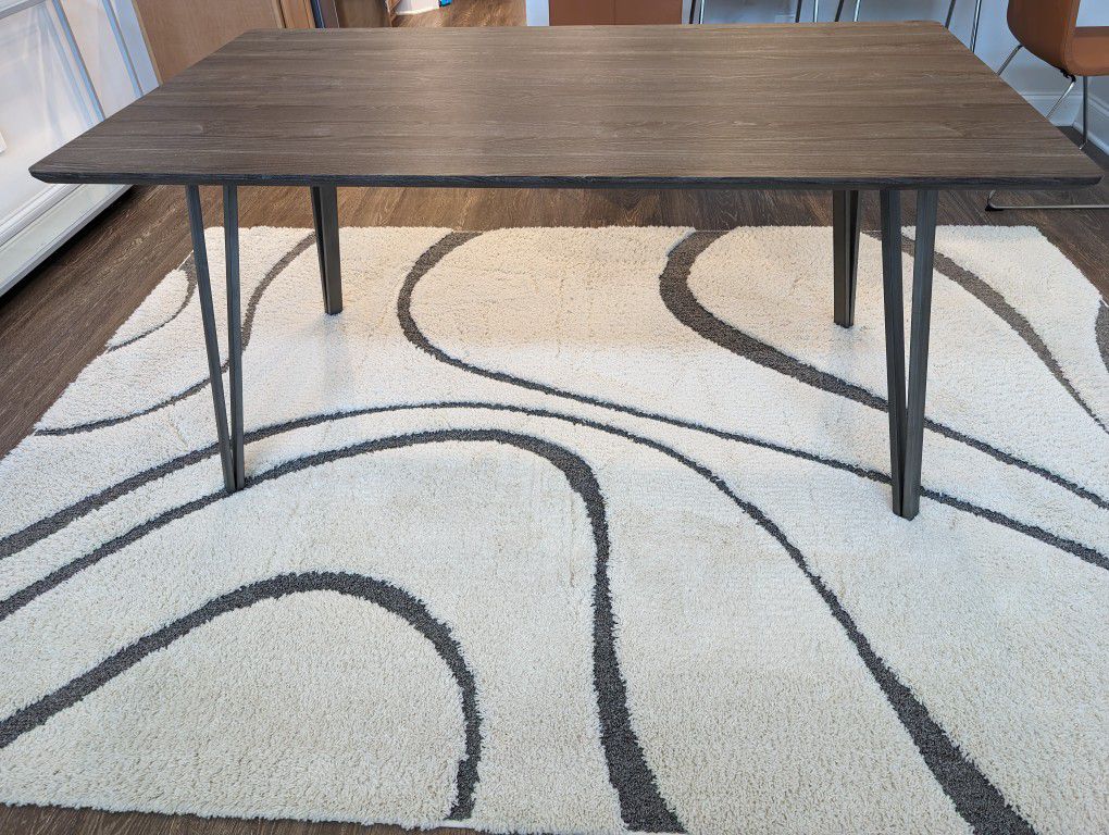 Mid- Century Table With Metal Legs Walnut Color