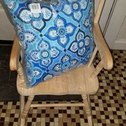 Wood Child Rocking Chair And Brand New Sealed Pillow 