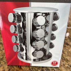 17 Pc Stainless Steel Carousel Spice Rack with Glass Jars