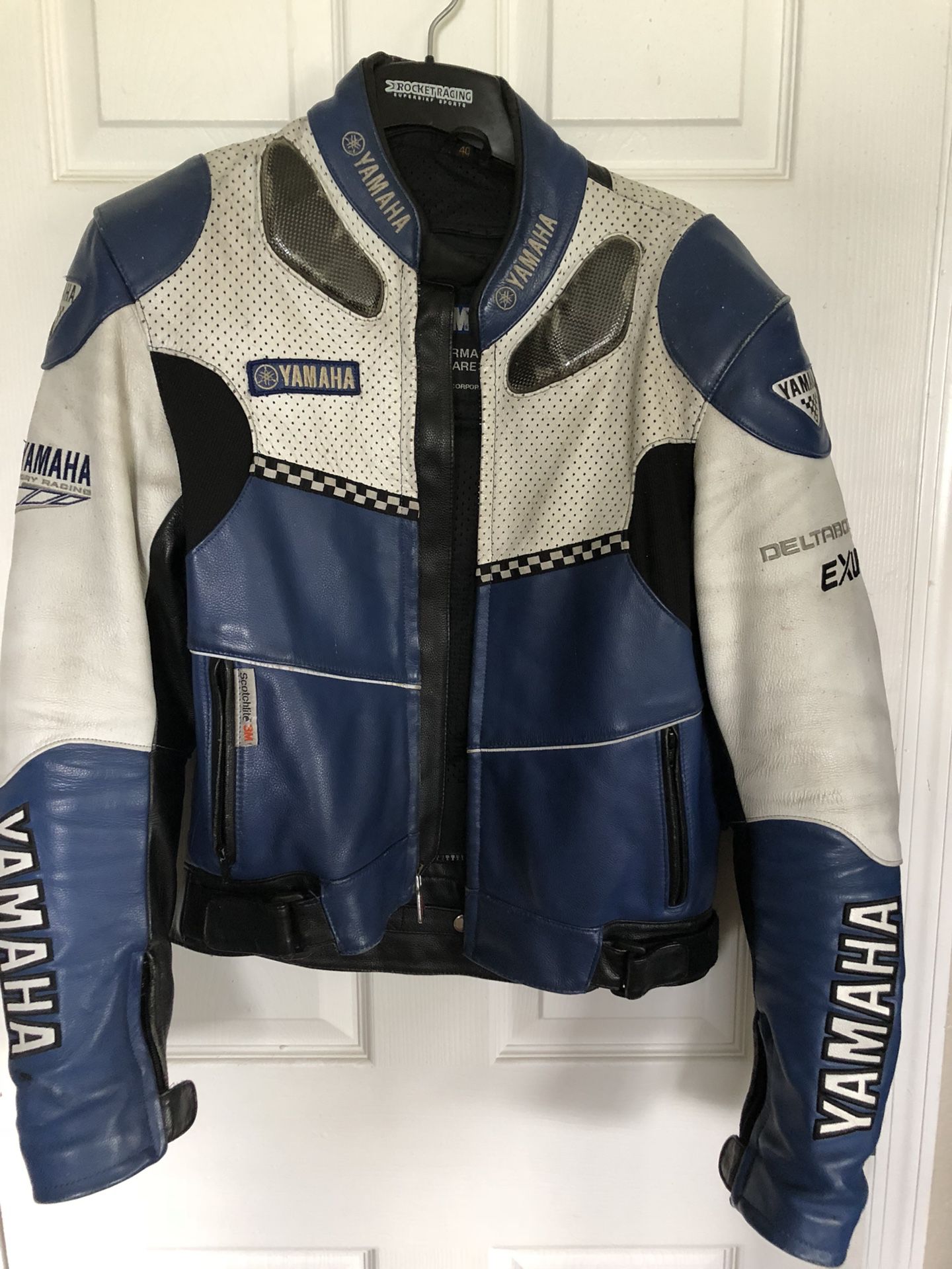 Vintage genuine Yamaha perforated leather motorcycle jacket. Size 40, rare find!