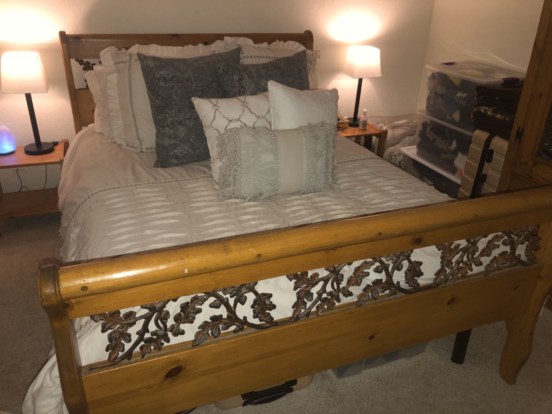 Queen Wrought Iron and Pine Bedroom Set