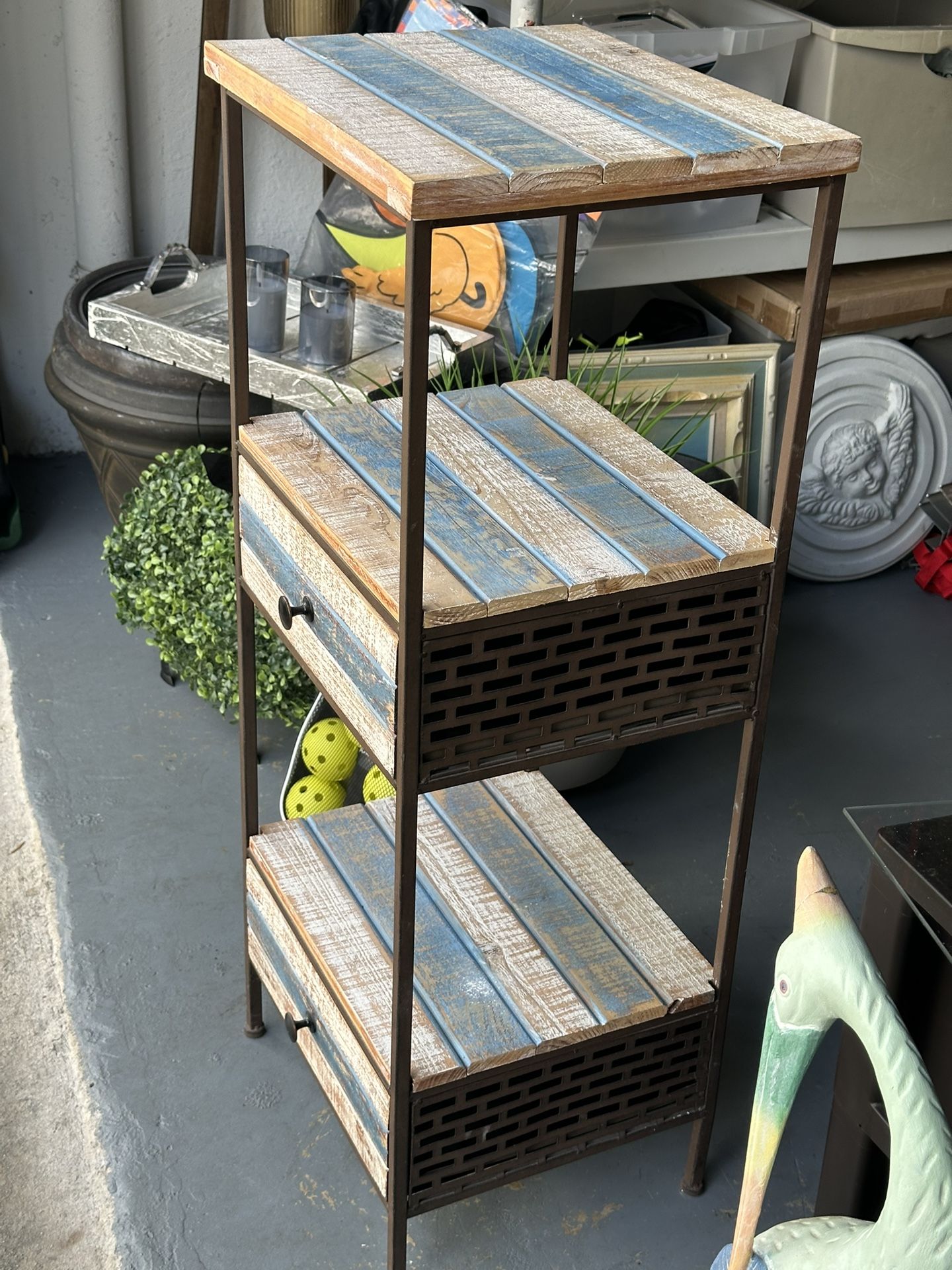 Designer Striped Accent Table w Drawers & Shelves 16x13 h 40