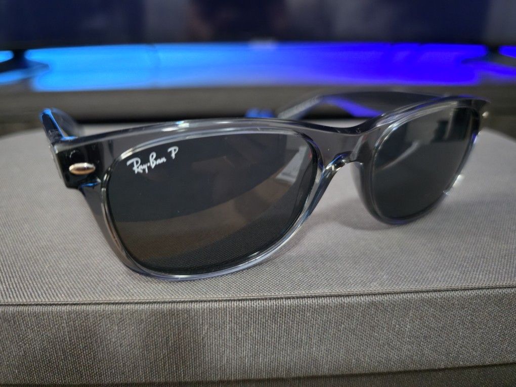Ray-Ban RB2132 Polarized New Wayfarer Sunglasses (Transparent Grey/Dark Blue)