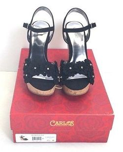 Carlos by Carlos Santana Women's Sz 6.5 Belinda Wedge Sandal, Black -F