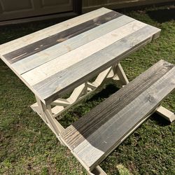 Unique, Rustic Farmhouse Kitchen Table And Matching Bench 