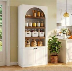 new assembled 71'' Tall Bookcase with Doors, 6-Tier Modern Arched Bookshelf, Freestanding Wooden Storage Cabinet Book Shelves Case for Bedroom, Librar