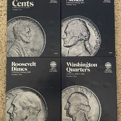 (4) Official Whitman Coin Folders CENTS NICKELS DIMES QUARTERS WITH COINS!!