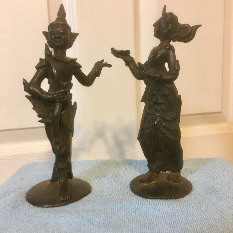 Rama and Sita - vintage Hindu Burmese bronze statue pair