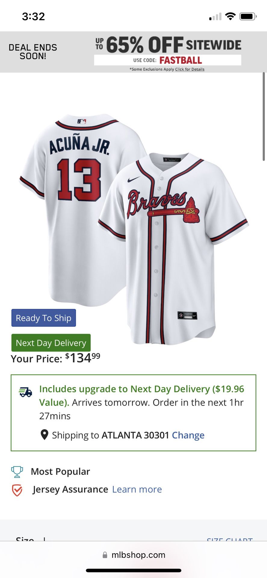 Atlanta Braves Champions Gold Jersey for Sale in Lawrenceville