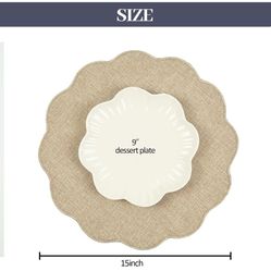 Round Faux Linen Placemats Set of 6 Waterproof Table Mats Heat Resistant Non-Slip and Stain Proof for Kitchen Dining Elegant Decor (Linen Beige,6)