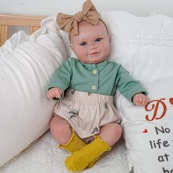 20 In New Reborn Doll With Bed Pillow, Blanket, Bed, Accessories And Two Pairs Of Clothes