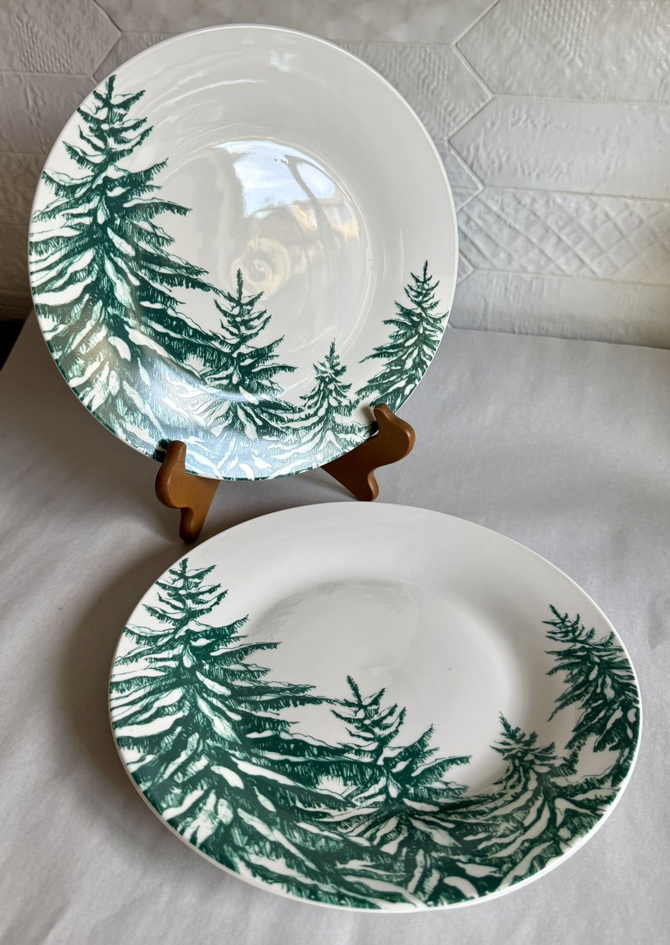 Two Rare Royal Norfolk Green Trees Dinner Plates