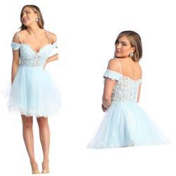 New With Tags Off The Shoulder Corset Bodice Lace & Tulle Short Formal/Homecoming Dress $120