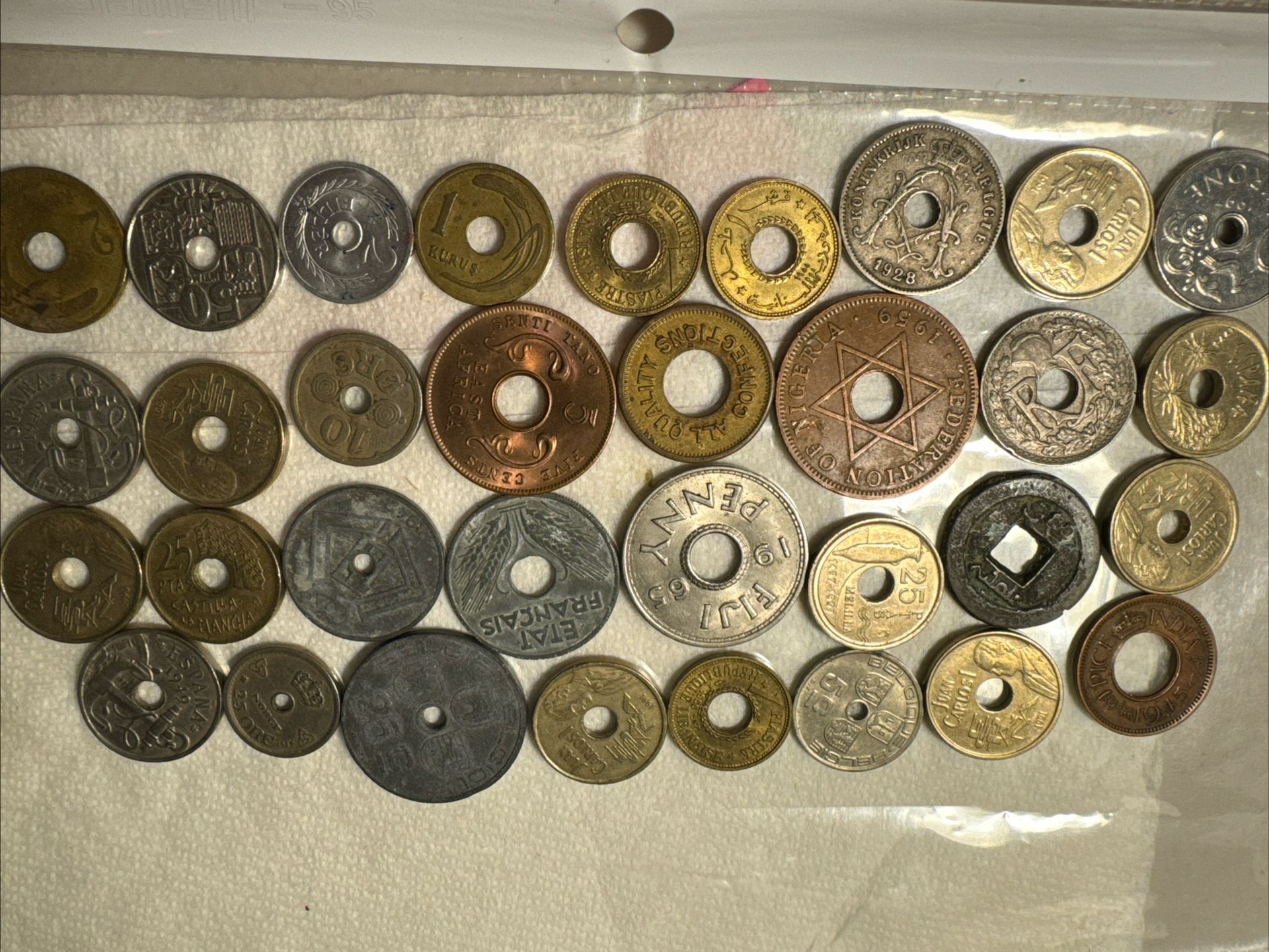 Lot Of World Coins With Round Holes