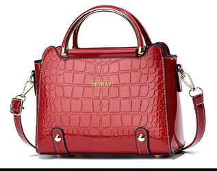 DEYKAY Red Crocodile Embossed Handbag – Top Handle Satchel with Shoulder Strap