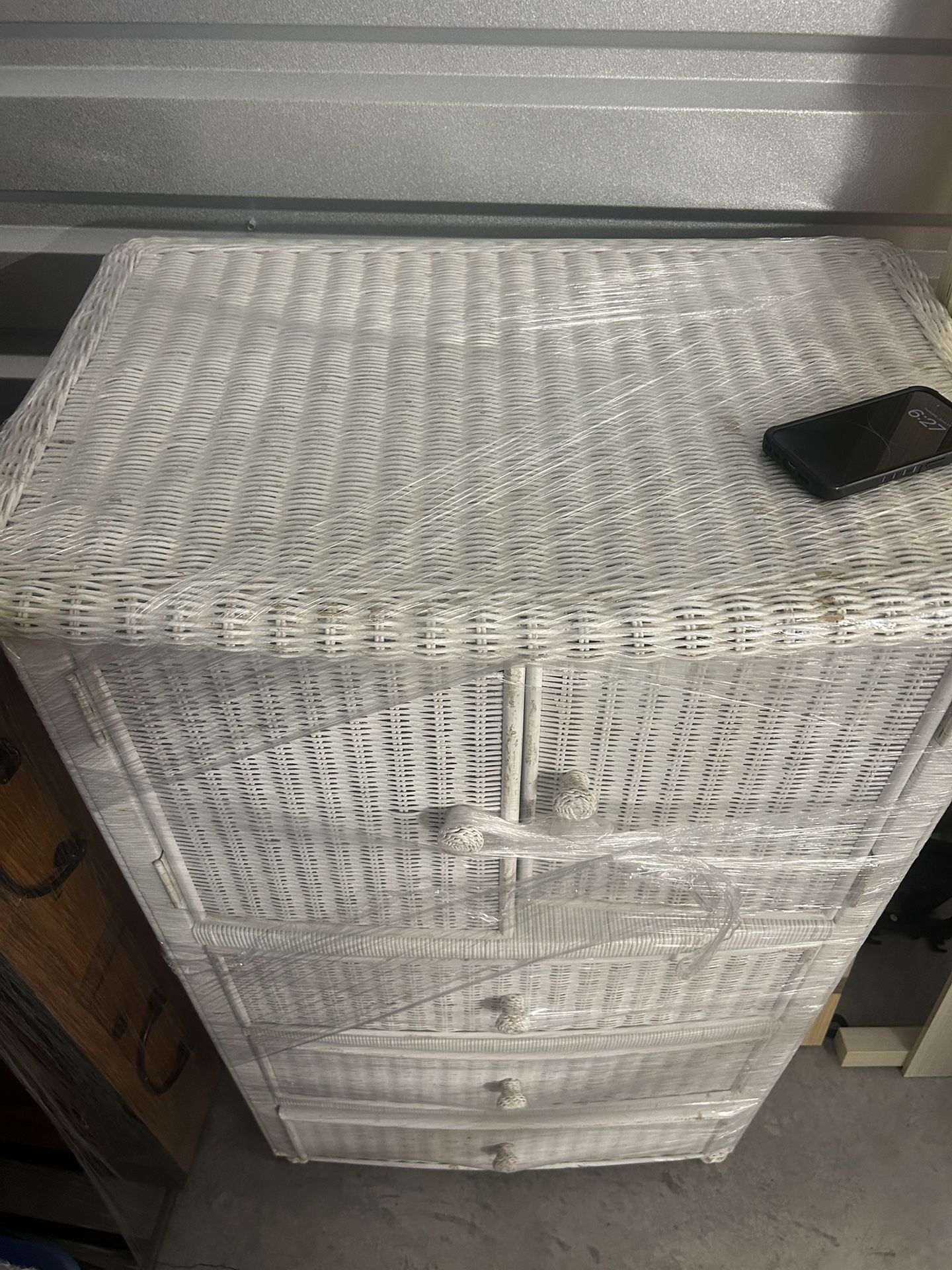 White Wicker Dresser With TV Cabinet