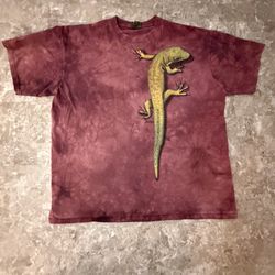 The Mountain Gecko T-Shirt XL Tie-Dye Red Lizard Graphic red brown short sleeve