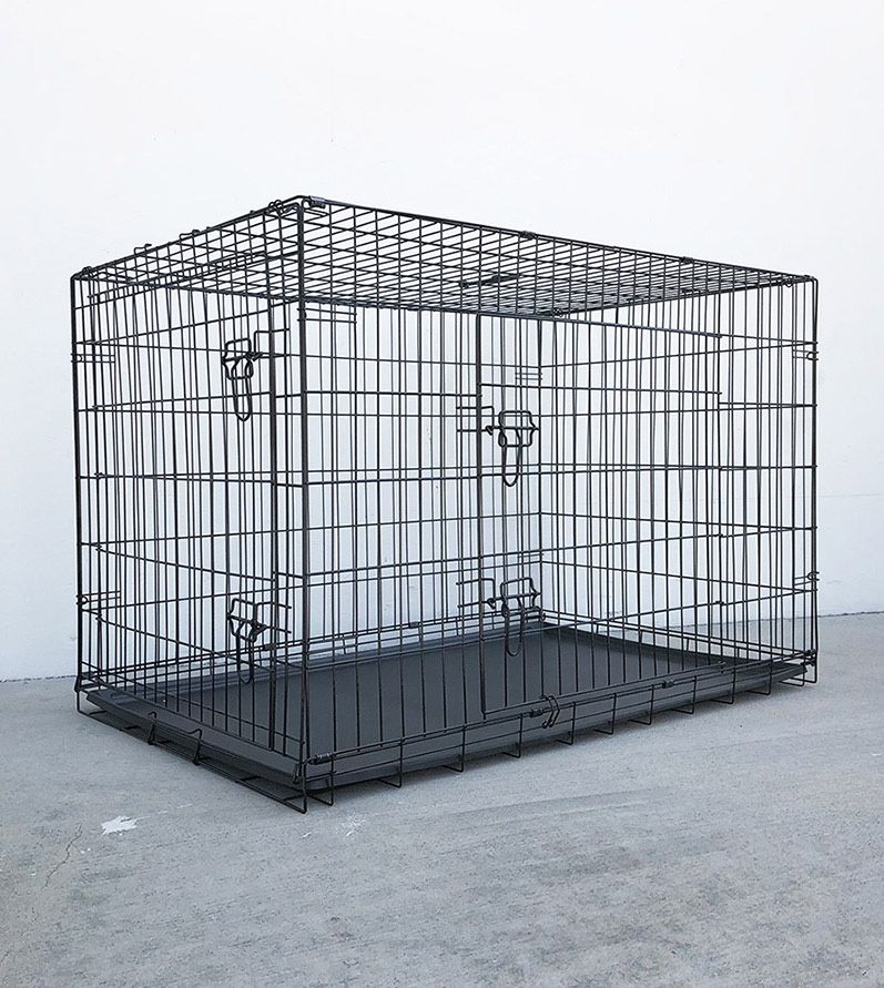 (NEW) $65 XL 48-Inch Dog Crate Kennel Pet Cage With Plastic Tray, Size 48x29x32 Inches