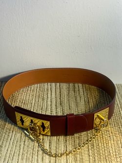 VINTAGE CELINE BELT BURGUNDY GOLD TONE EXCELLENT CLEAN