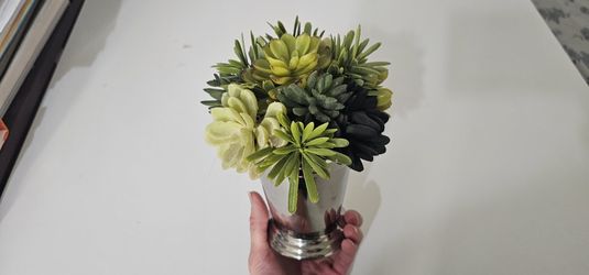 Artificial Plants In Metal Vase