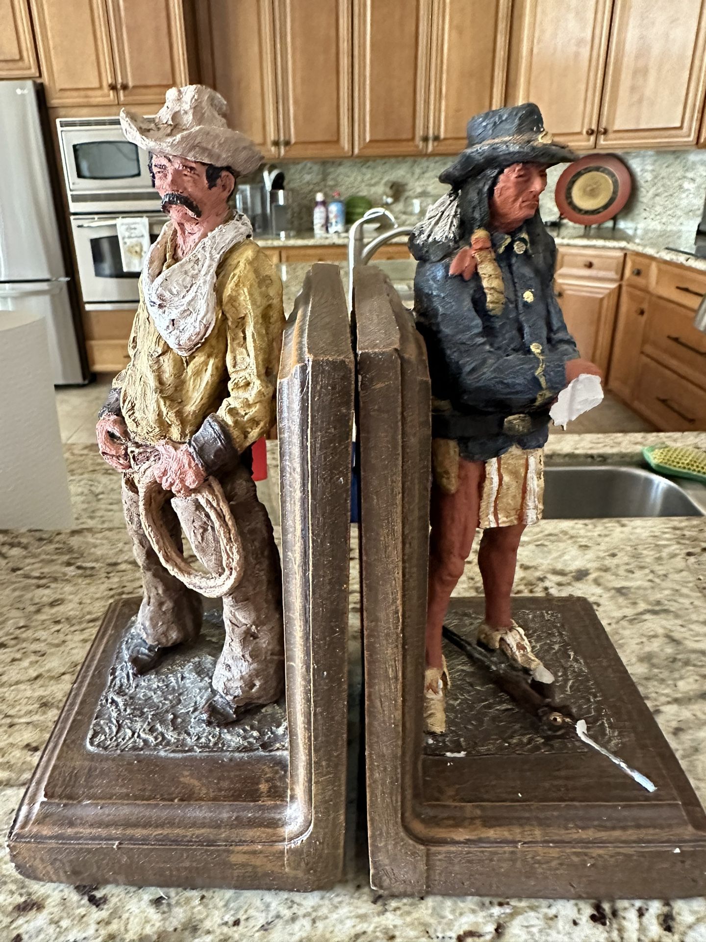 Daniel Monfort western sculpture Cowboy and Indian figurine bookends