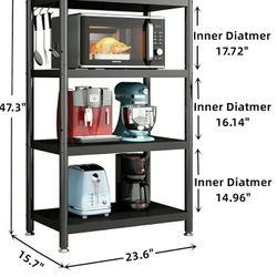 4-Tier Kitchen Bread Rack, Microwave Cart Stand, Shelving Storage Unit, Kitchen Shelf Organizer Rack, Adjustable Utility Storage Shelf for Kitchen, Li