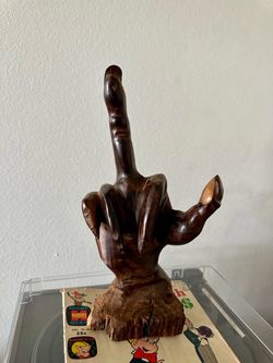 Vintage Hand-Carved Wood Middle Finger Sculpture