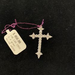 14k White Gold Diamond Cross Pendant