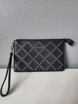 Michael Kors Daniela Grommeted Leather Wristlet Black Saffiano Zip Clutch Wallet
