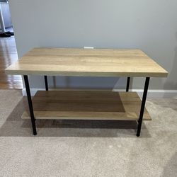 Modern Light Oak & Black Metal Coffee Table – Like New