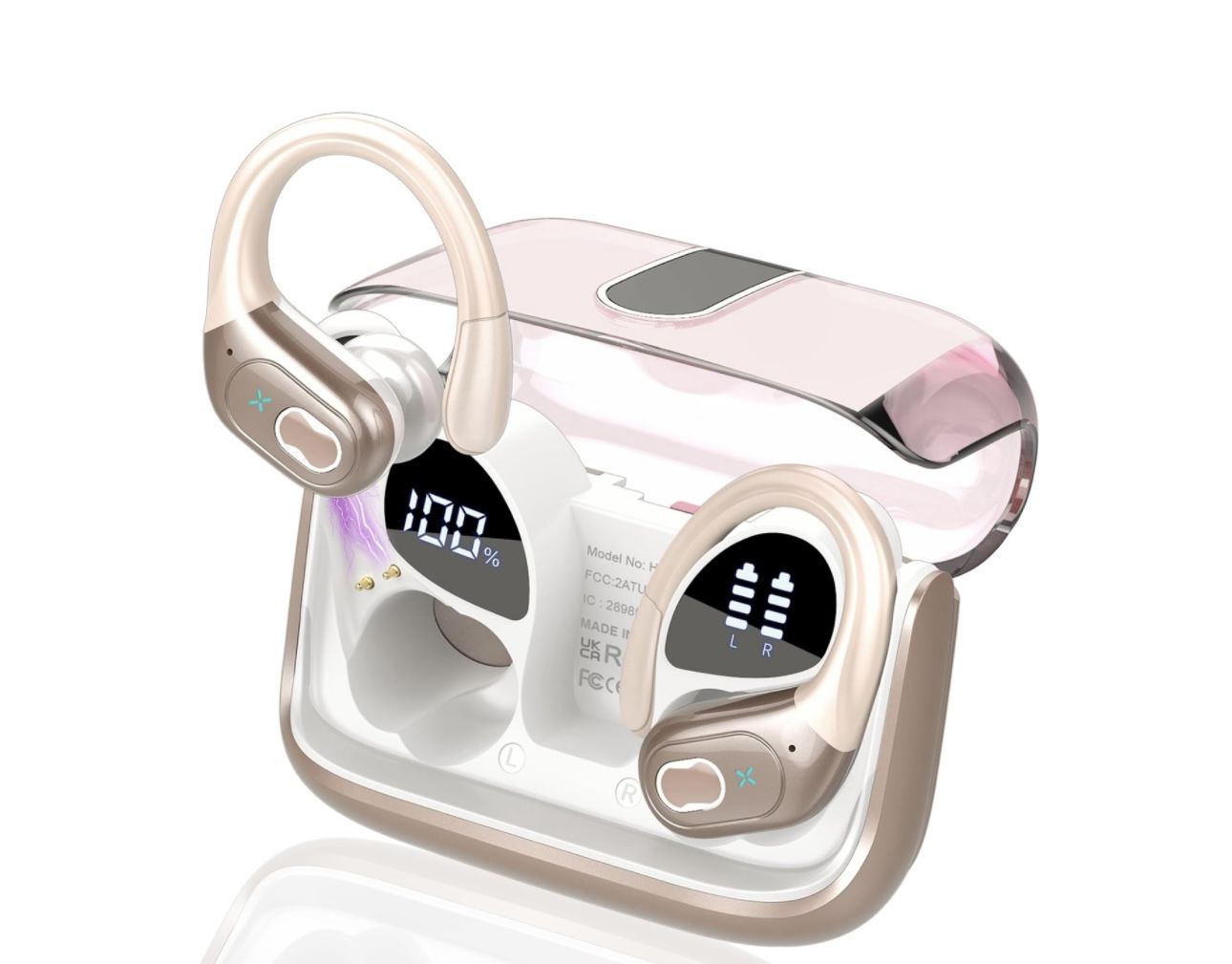 Rose-Gold Wireless Earbuds 75hrs Bluetooth  