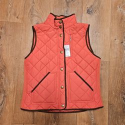 NEW Lauren Ralph Lauren Vest Womens Large Full Zip Snap Crest Diamond Quilted