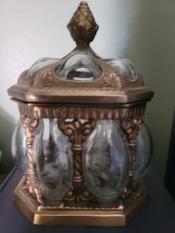 Vintage Brass BLOWN OUT BUBBLE GLASS Jar