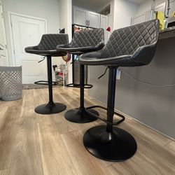 Set of 3 Adjustable Bar Stools – Black/Gray – Great Condition