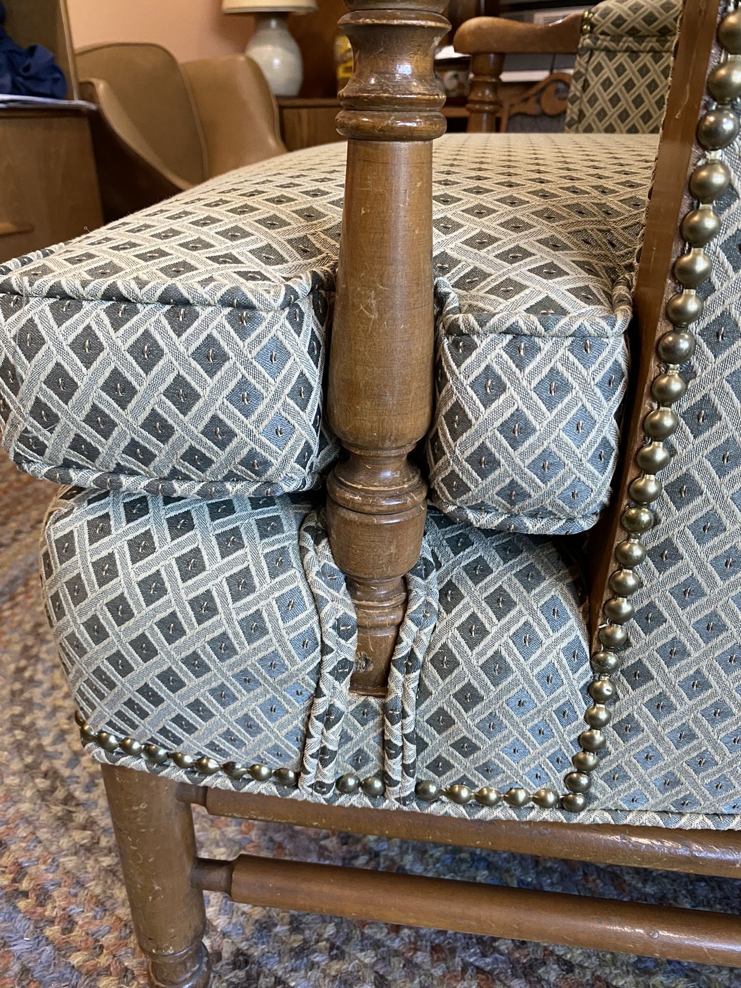 Wing Back Chair, Maple And Fabric