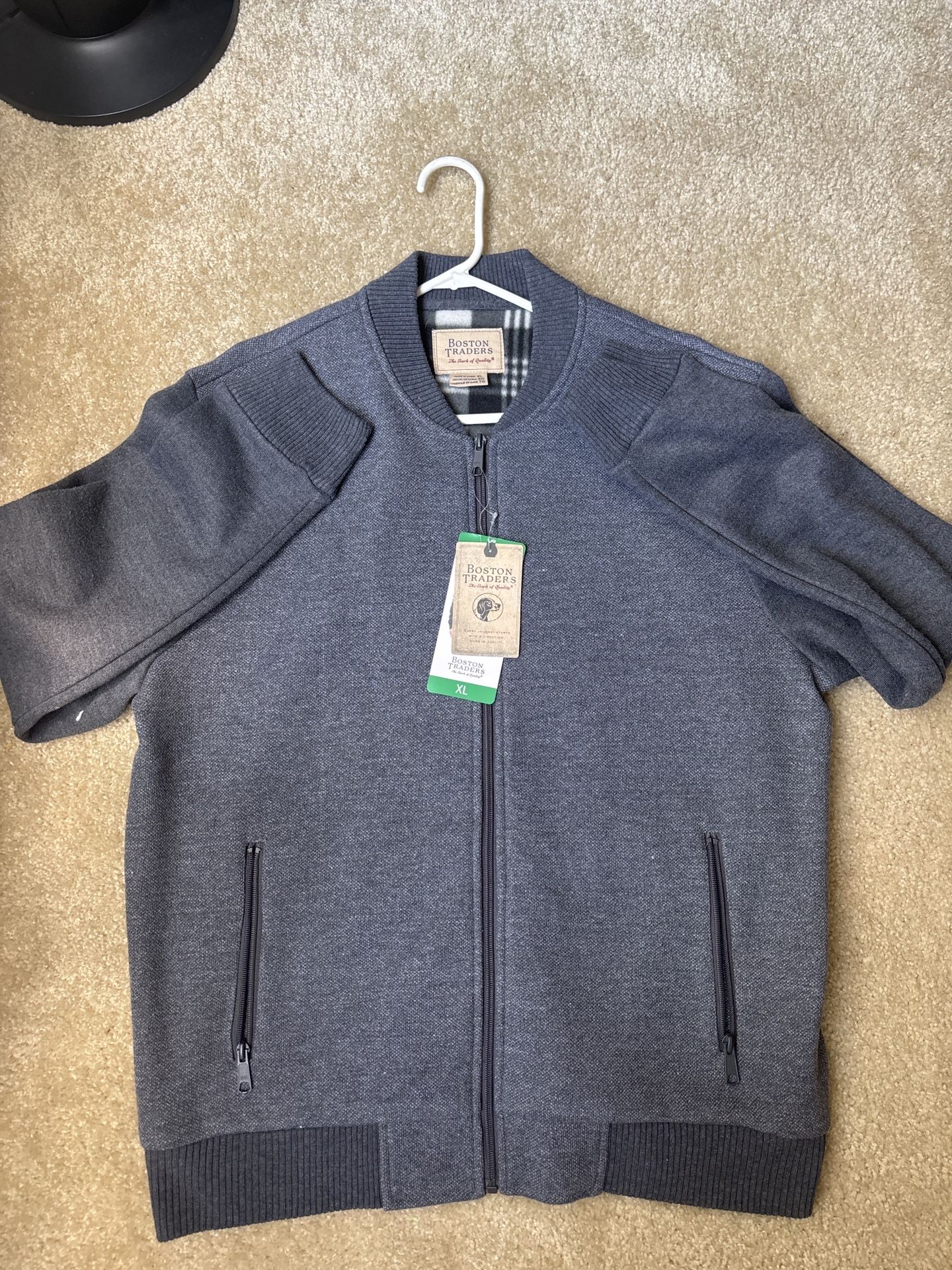 Boston Traders Men’s Zip-Up Jacket – Size XL – Charcoal Gray (NEW)