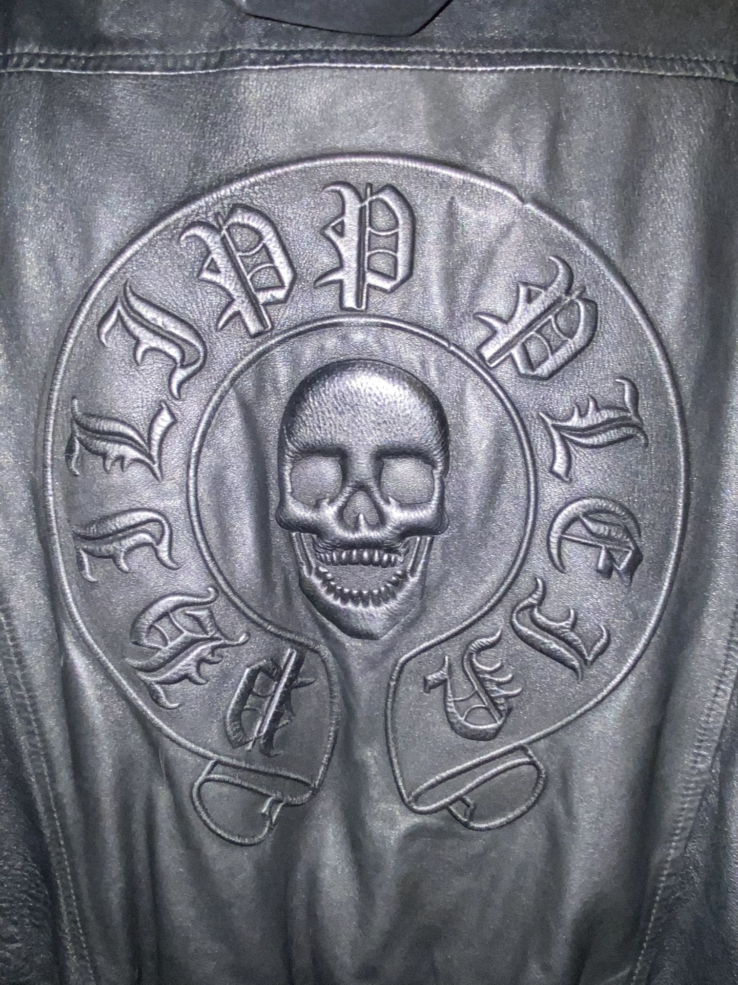 Philipp Plein Skull Embroidered Leather hoodie Bomber Jacket 