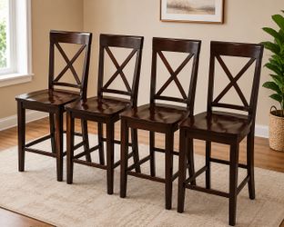 Set Of 4 Counter High Chairs Solid Wood 24” high