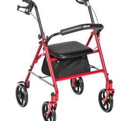 Drive Medical 10257RD-1 4 Wheel Rollator Walker With Seat, Steel Rolling Walker, Height Adjustable, 7.5" Wheels, Removable Back Support, 300 Pound Wei