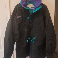 Columbia Sportswear Vintage 90s Hoodie Windbreaker Parka Jacket Black Aqua Sz L