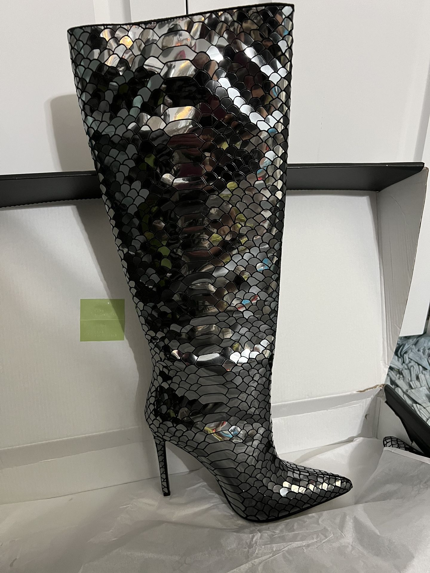 Fashion Nova Gunmetal Thigh High Boots