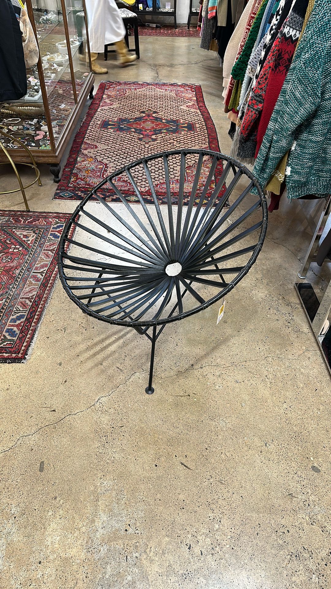 MCM Style Black Leather Metal Base Chair DQH95P