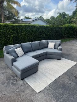 Large Kevin Charles Gray Cuddler Sectional Sofa (Delivery Available)