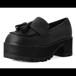 Black TUKskin Fringe Loafer Platform Shoes